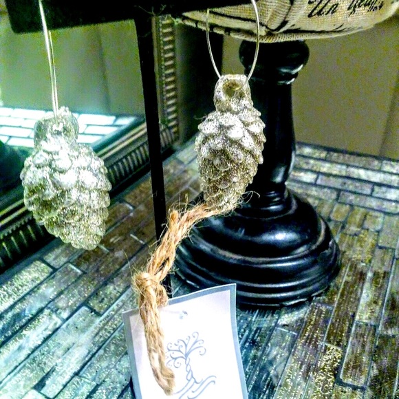 Sterling Silver Hoops w Frosted Pinecone Earrings - Picture 4 of 7